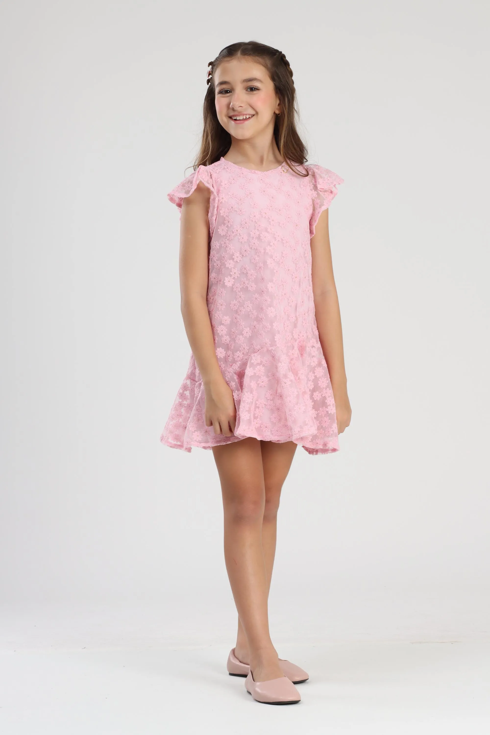 Vestido infantil Luluzinha rosa com babados